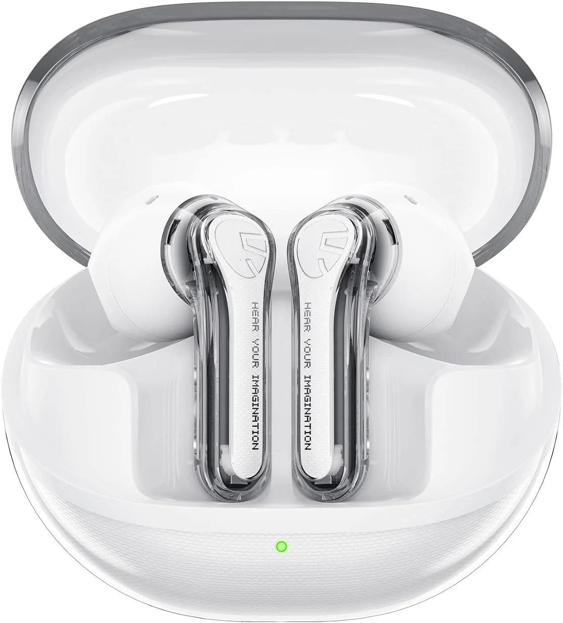 هدفون های بی سیم SoundPEATS Clear Pods، بلوتوث 5.3، درایورهای 13 میلی متری برای صدای استریو، 40 ساعت پخش، میکروفون دوگانه با ENC برای تماس های شفاف، حالت بازی، کنترل برنامه - شفاف