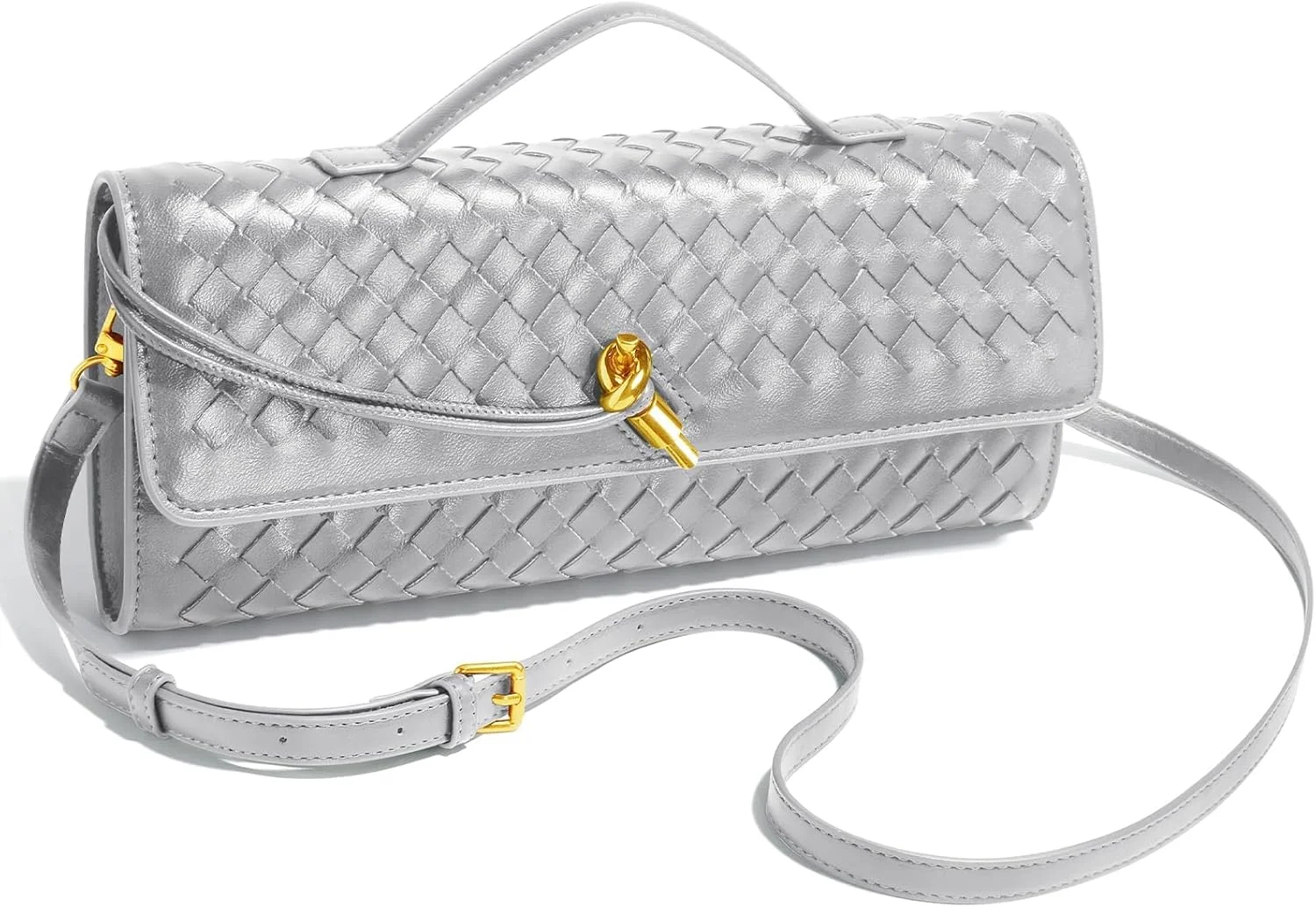 کیف دستی چرمی نرم با رنگ ثابت بافته شده، کیف دوشی، کیف مهمانی زنانه