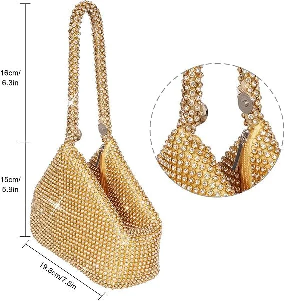 کیف مجلسی زنانه، کیف دستی شب زنانه با طرح مثلثی اکلیلی و درخشان