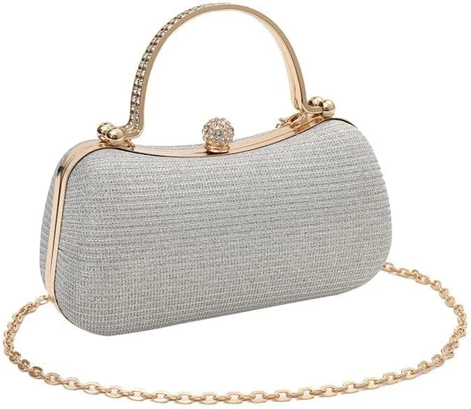 کیف دستی زنجیری پولکی نگین دار لوکس، کلاچ مجلسی زنانه درخشان، انتخابی شیک برای مناسبت های رسمی مانند عروسی و مهمانی