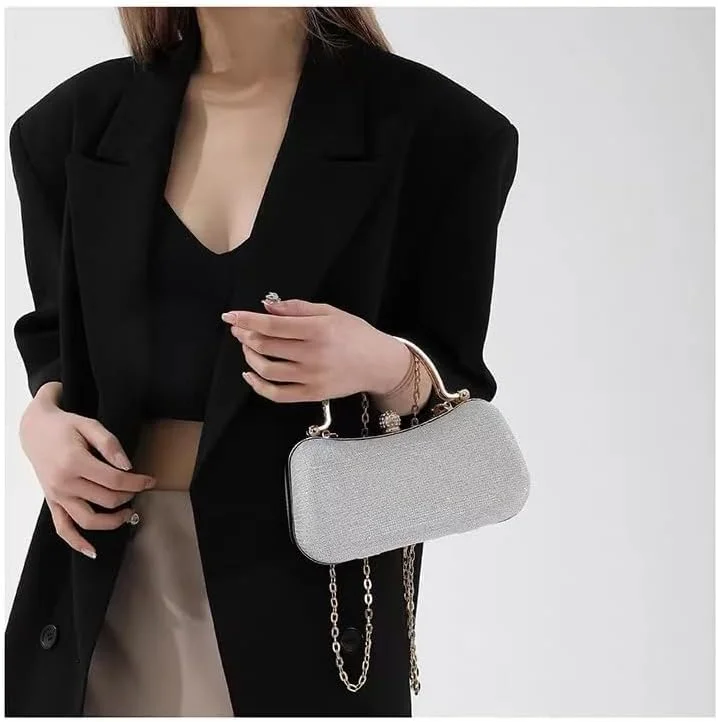 کیف دستی زنجیری پولکی نگین دار لوکس، کلاچ مجلسی زنانه درخشان، انتخابی شیک برای مناسبت های رسمی مانند عروسی و مهمانی