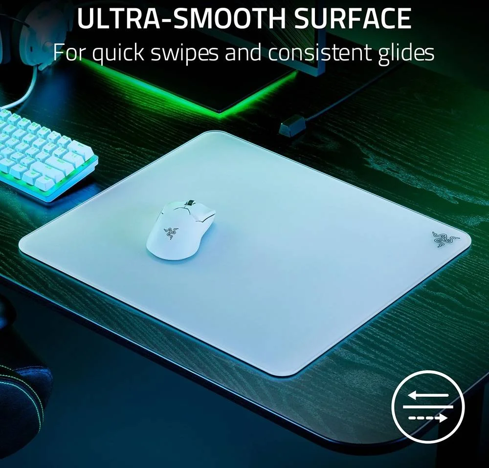 موس پد شیشه ای حرارت دیده Razer Atlas، ابعاد 450x400x5 میلی متر، CNC فرز شده با لبه گرد، پایه لاستیکی ضد لغزش، سفید | RZ02-04890200-R3M1