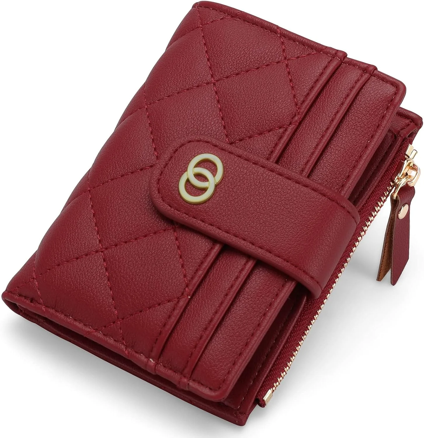 کیف پول های زیپی کوچک مینیمالیستی زنانه، کیف پول های باریک دو لت چرم مصنوعی با جای کارت اعتباری و پنجره شناسایی، کیف دستی کوچک زنانه، کیف پول سکه ای کوچک، قرمز