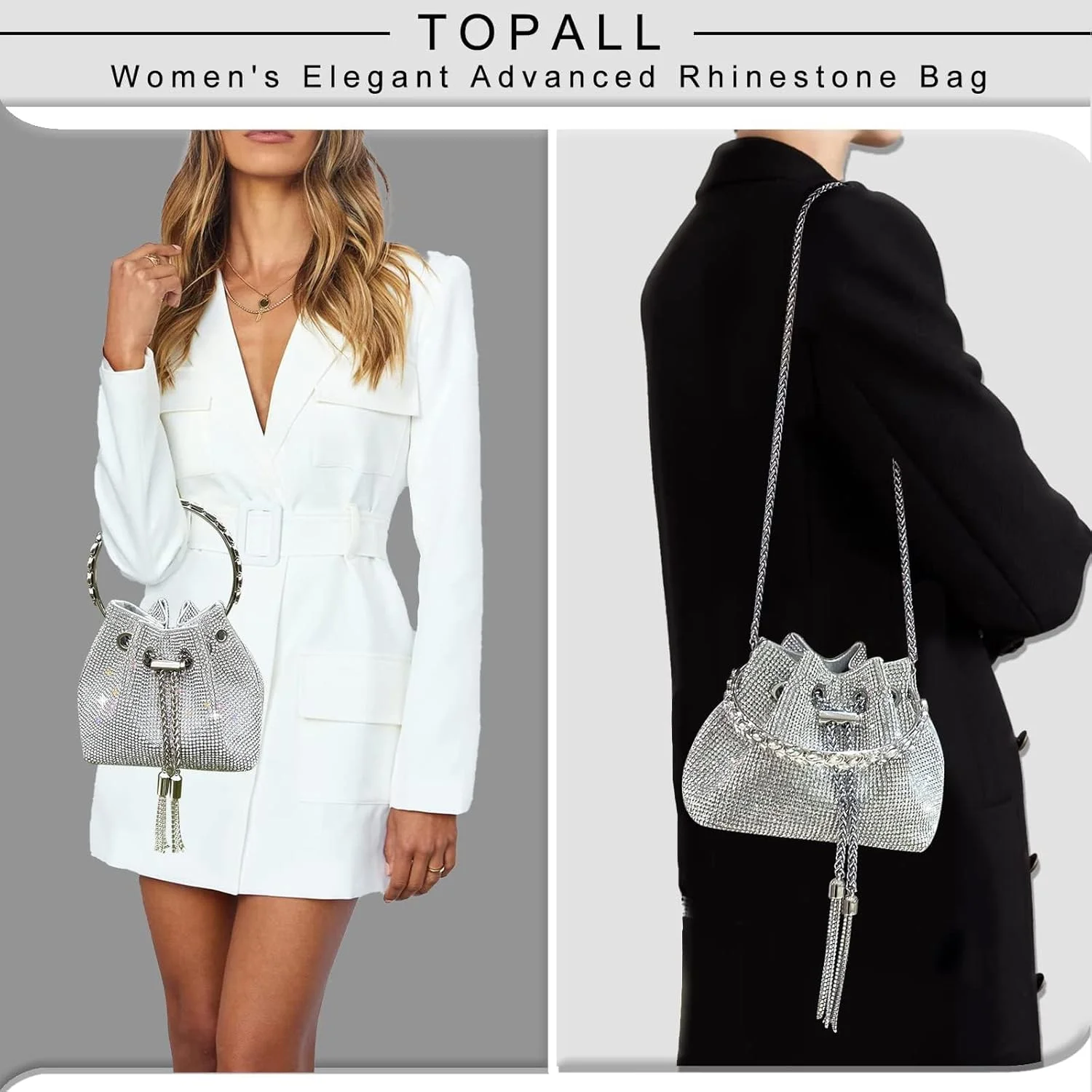 کیف دستی زنانه نگین دار مجلسی، کیف کلاچ درخشان، کیف دوشی مناسب مهمانی های شب، عروسی و جشن