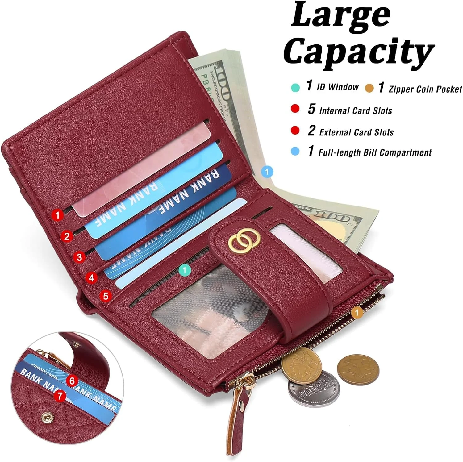 کیف پول های زیپی کوچک مینیمالیستی زنانه، کیف پول های باریک دو لت چرم مصنوعی با جای کارت اعتباری و پنجره شناسایی، کیف دستی کوچک زنانه، کیف پول سکه ای کوچک، قرمز کیف پول های زیپی کوچک مینیمالیستی زنانه، کیف پول های باریک دو لت چرم مصنوعی با جای کارت اعتباری و پنجره شناسایی، کیف دستی کوچک زنانه، کیف پول سکه ای کوچک، قرمز