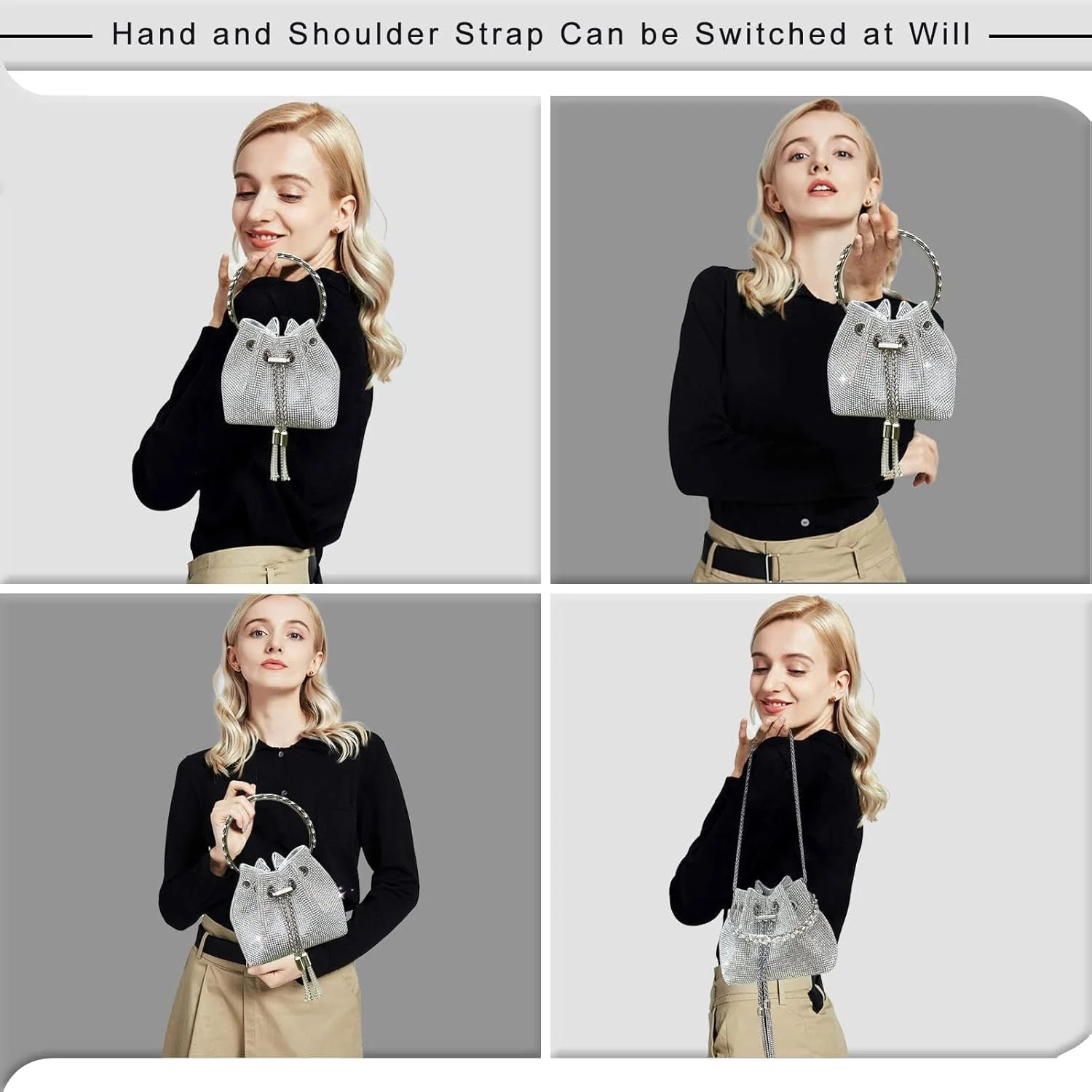 کیف دستی زنانه نگین دار مجلسی، کیف کلاچ درخشان، کیف دوشی مناسب مهمانی های شب، عروسی و جشن