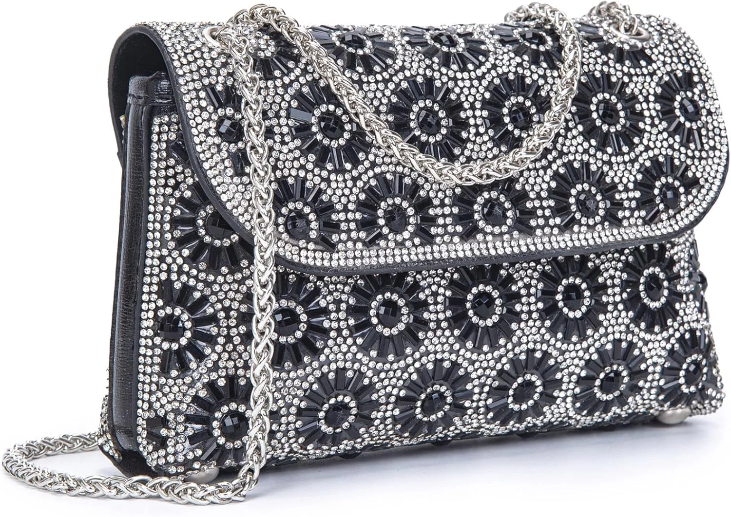 کیف دستی کلاچ با زنجیر و تزیینات کریستالی نگین دار، کیف دوشی، کیف مجلسی، کیف کراس بادی، کیف پول و کیف دستی با دکمه های مغناطیسی برای زنان و دختران