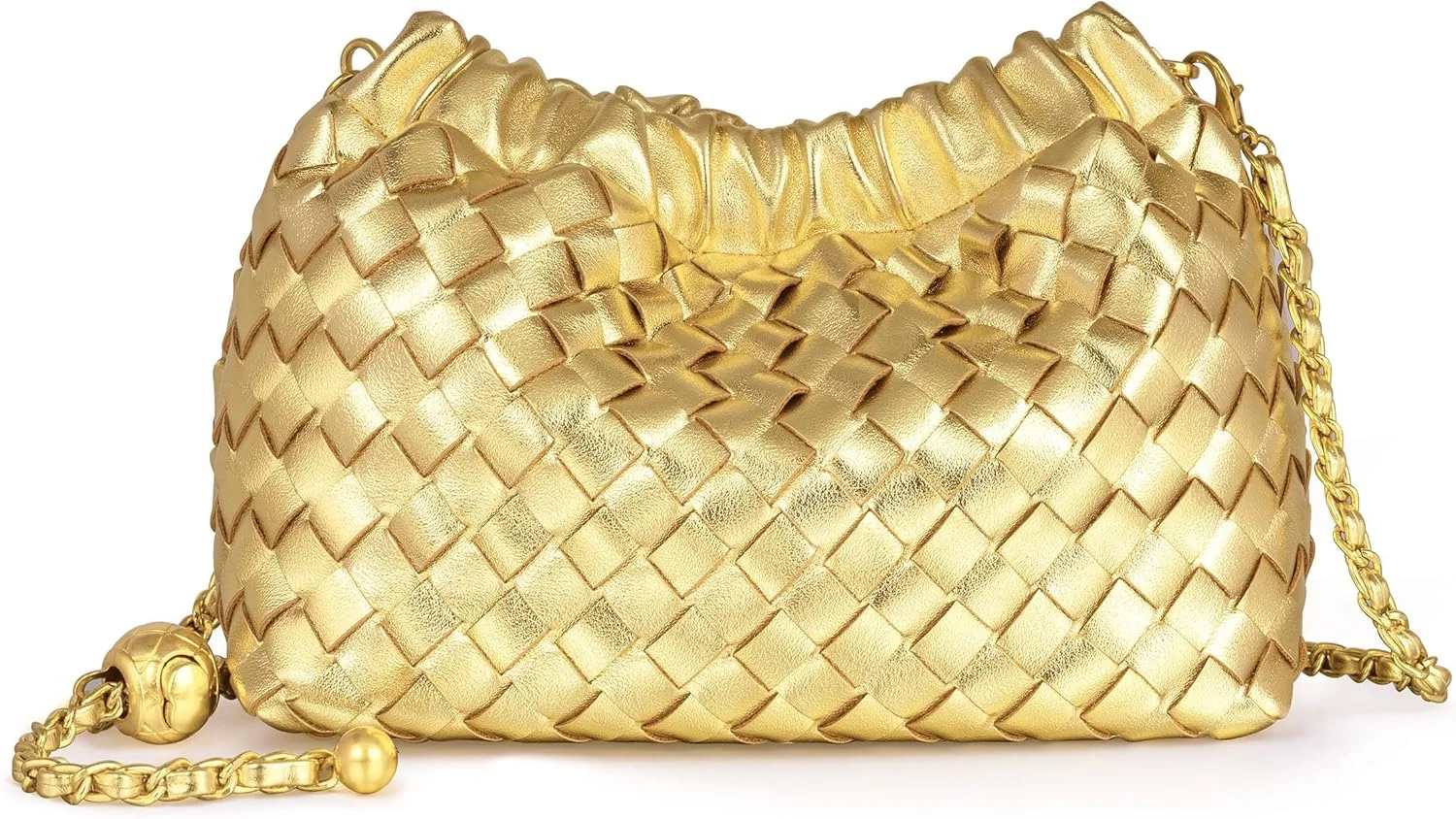 کیف دوشی کوچک زنانه، کیف دوشی و کیف مجلسی بافتنی زنانه، کلاچینگ مد روز و کیف شانه ای ابری مدل دامپلینگ (طلایی)