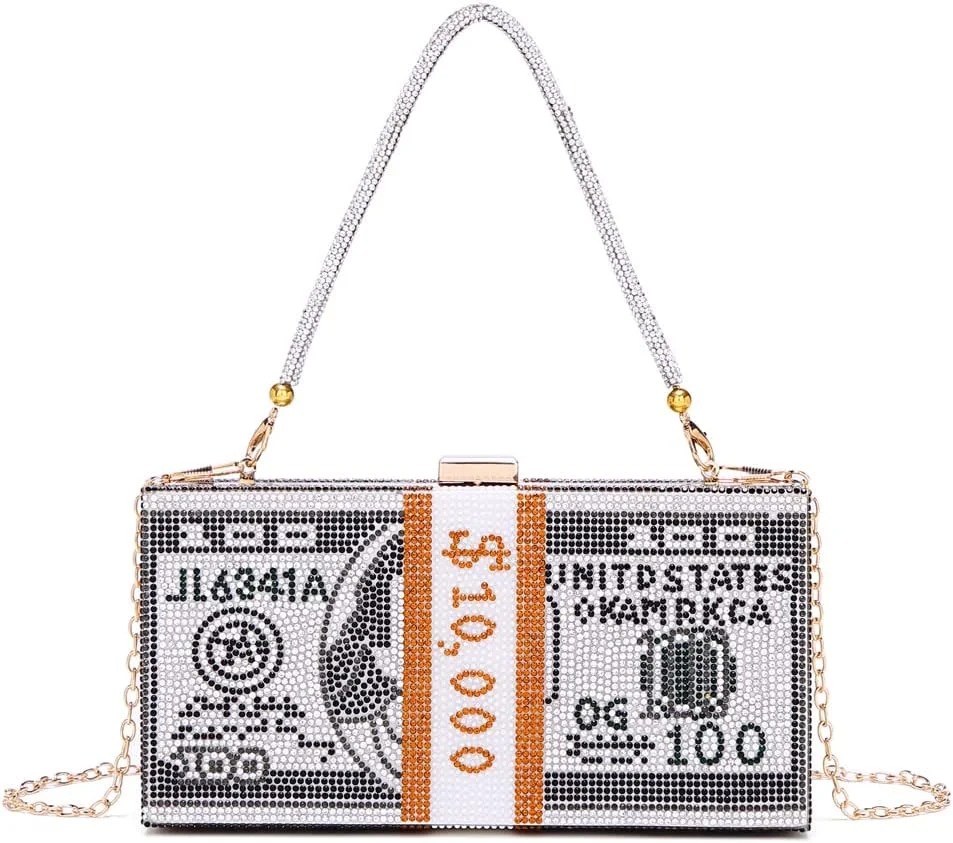 کیف پول کلاچ زنانه کوولین طرح دلار، کیف دستی مجلسی نگین دار، مشکی