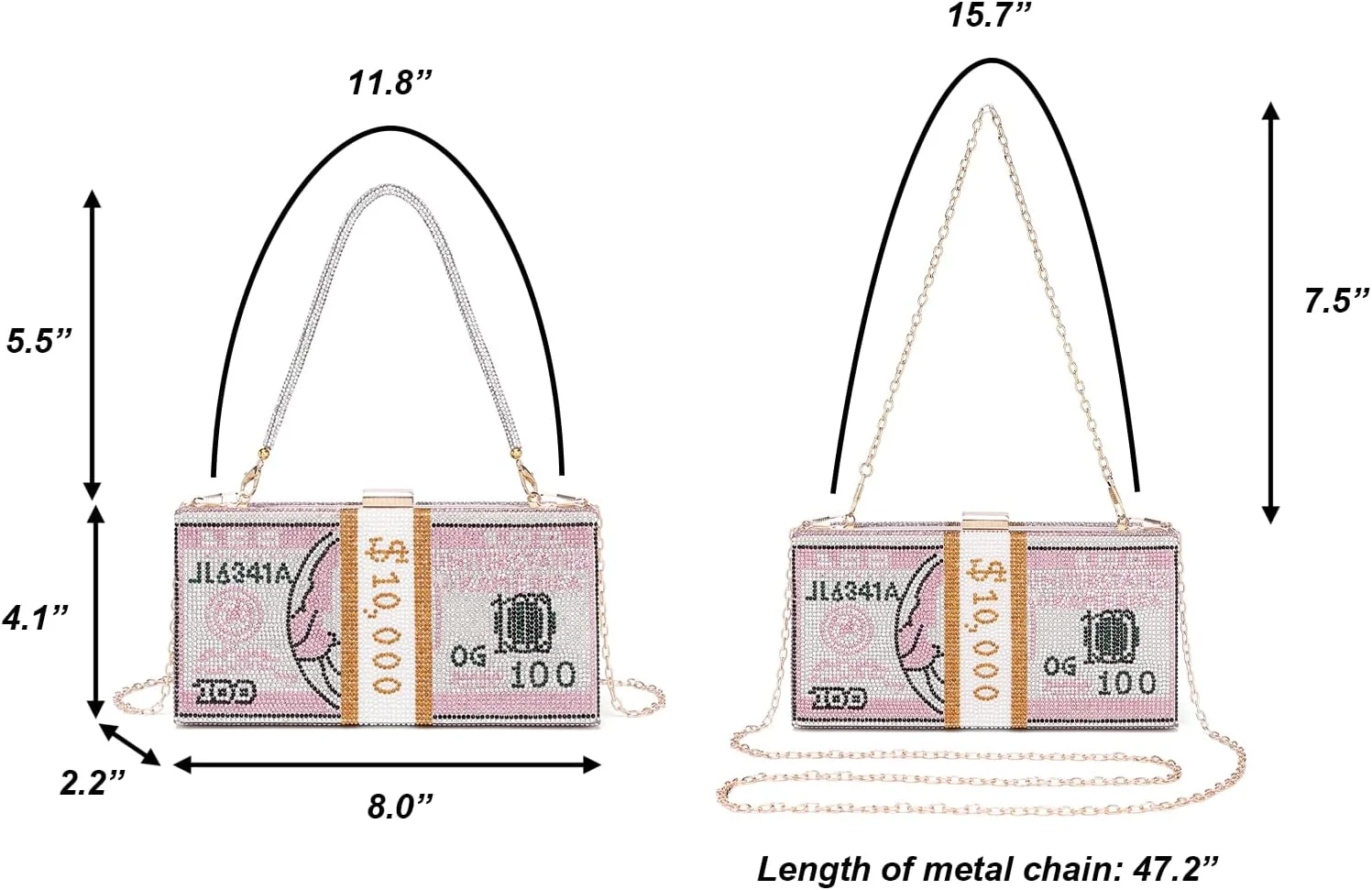کیف پول کلاچ زنانه کوولین طرح دلار، کیف دستی مجلسی نگین دار، مشکی