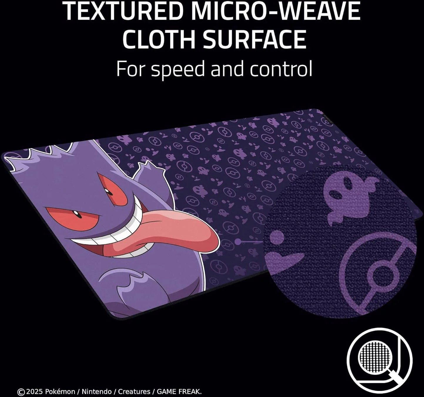 ماوس پد گیمینگ بزرگ Razer Gigantus V2 XXL، نسخه Pokemon Gengar، سطح پارچه ای بافت ریز، فوم لاستیکی ضخیم و متراکم، پایه ضد لغزش، XXL، بنفش | RZ02-03334200-R3M1
