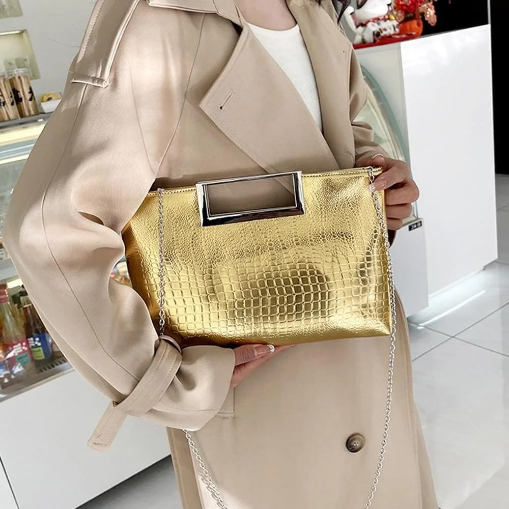 کیف دستی زنانه، کیف شیک چرم مصنوعی با طرح کروکودیل با بند زنجیری جداشدنی، کیف کوچک دوشی، کیف شانه ای مد روز برای مهمانی ها و استفاده روزمره