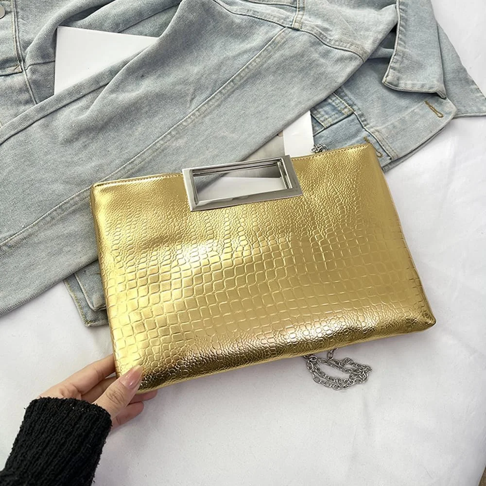 کیف دستی زنانه، کیف شیک چرم مصنوعی با طرح کروکودیل با بند زنجیری جداشدنی، کیف کوچک دوشی، کیف شانه ای مد روز برای مهمانی ها و استفاده روزمره