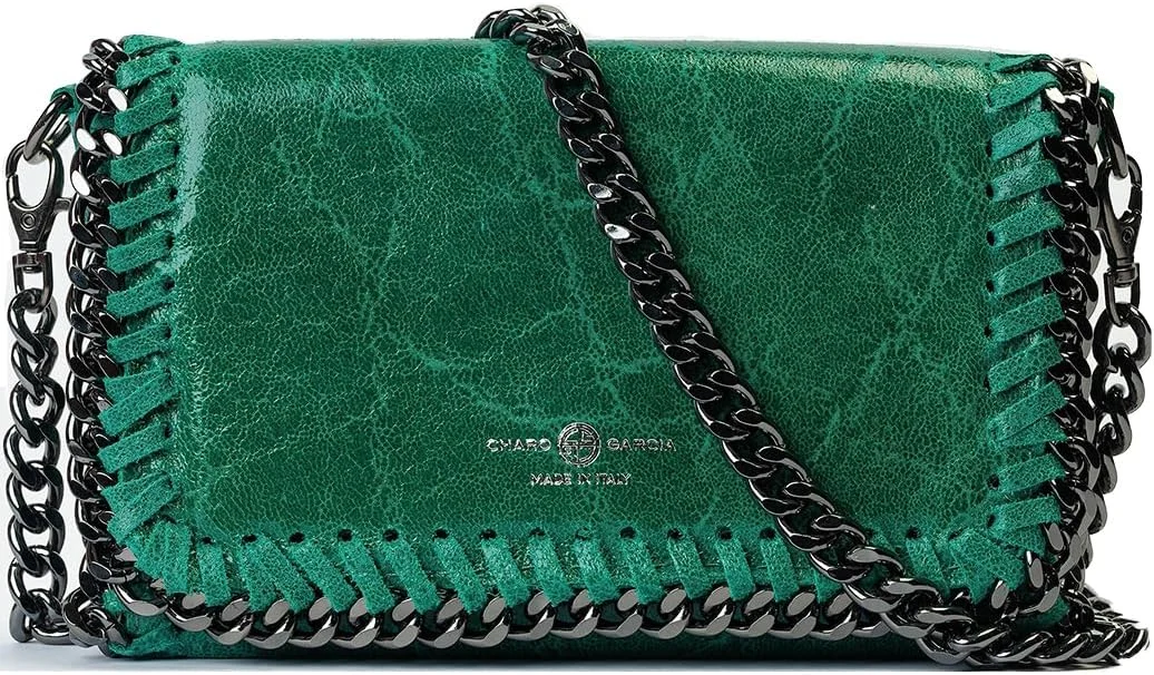 کیف دوشی چرم اصل ایتالیایی CHARO GARCIA با زنجیر جداشدنی. کیف دستی کلاچ زنانه.