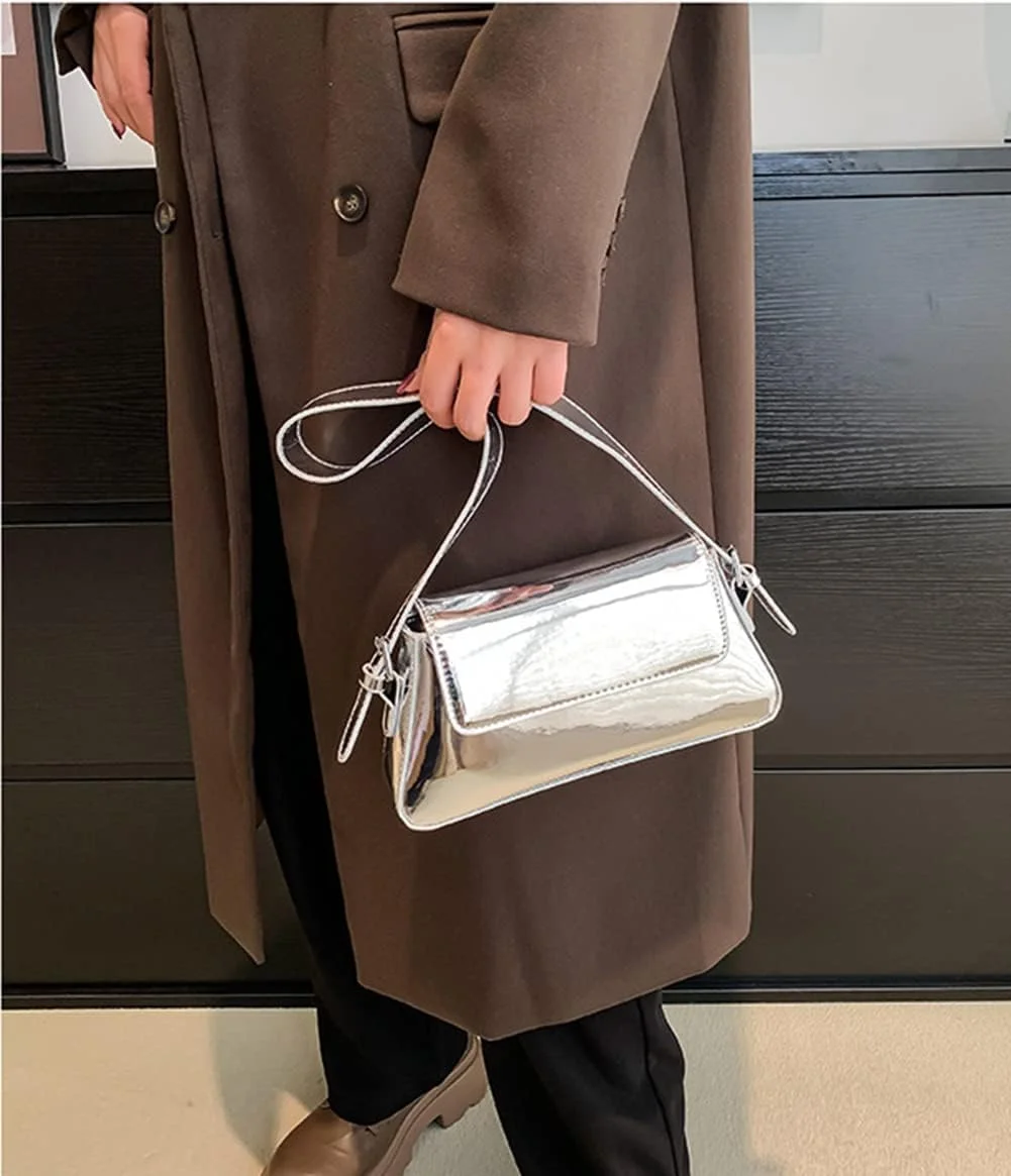 کیف دستی زنانه، مدل هوبو، کیف کلاچ Y2k، کیف پول نقره ای براق، کیف دستی، کیف شانه ای مهمانی، کیف فلزی زیبا، کیف های کراس بادی