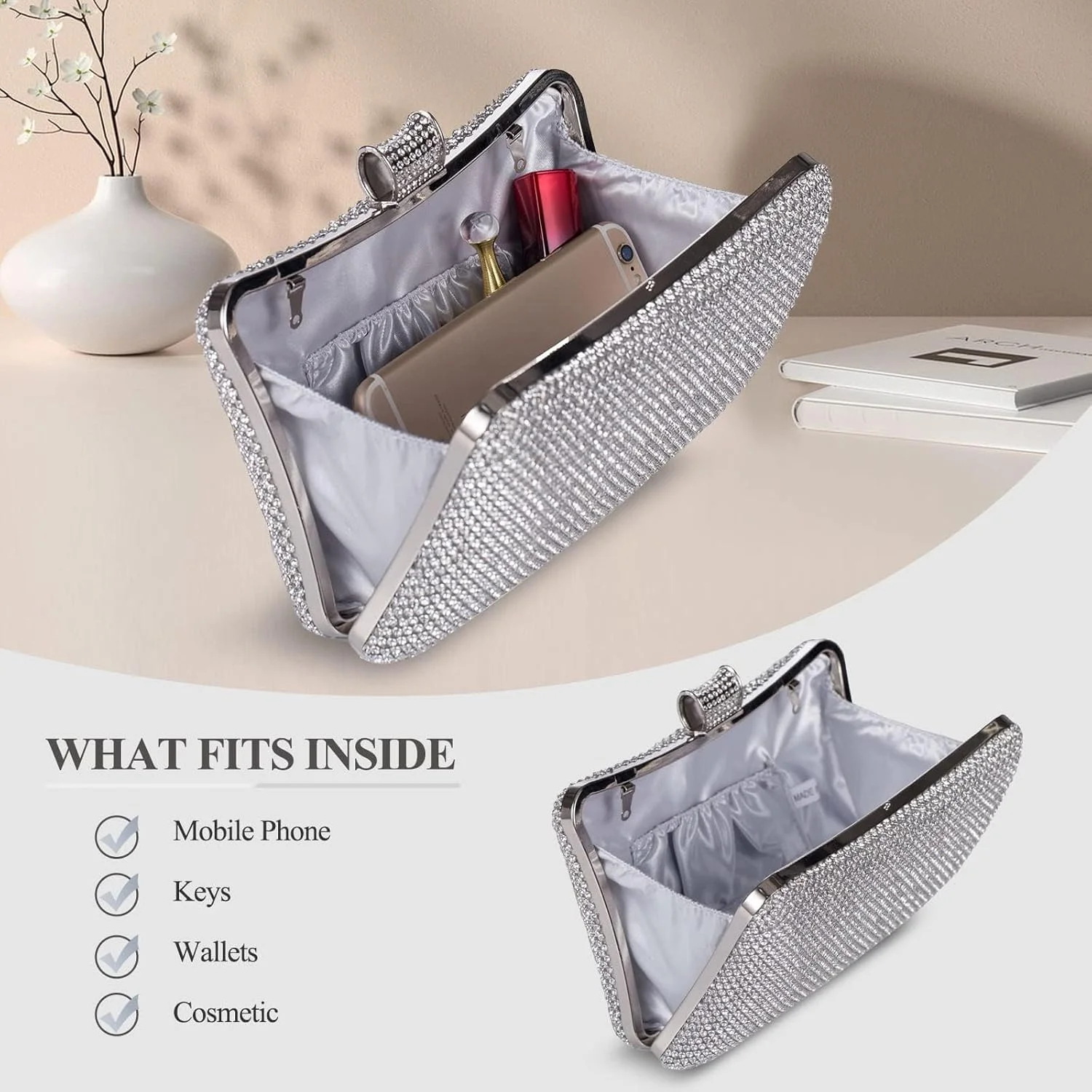 کیف دستی مجلسی زنانه نگین دار کریستالی