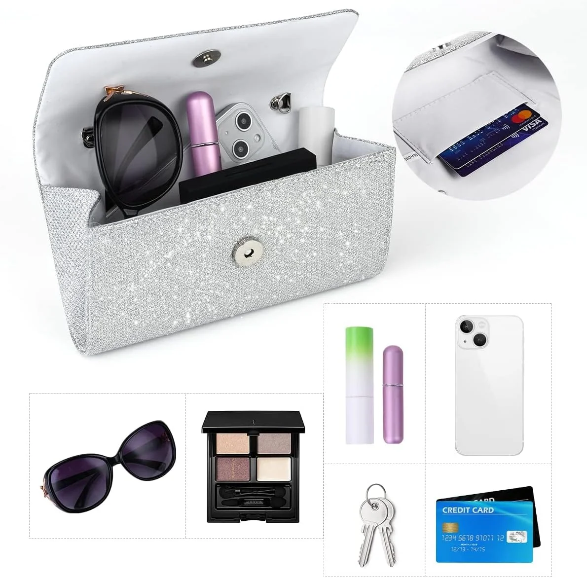 کیف دستی مجلسی نگین دار با زنجیر جداشدنی - طراحی پاکتی شیک برای بانوان - اکسسوری جذاب برای شب نشینی یا مراسم رسمی