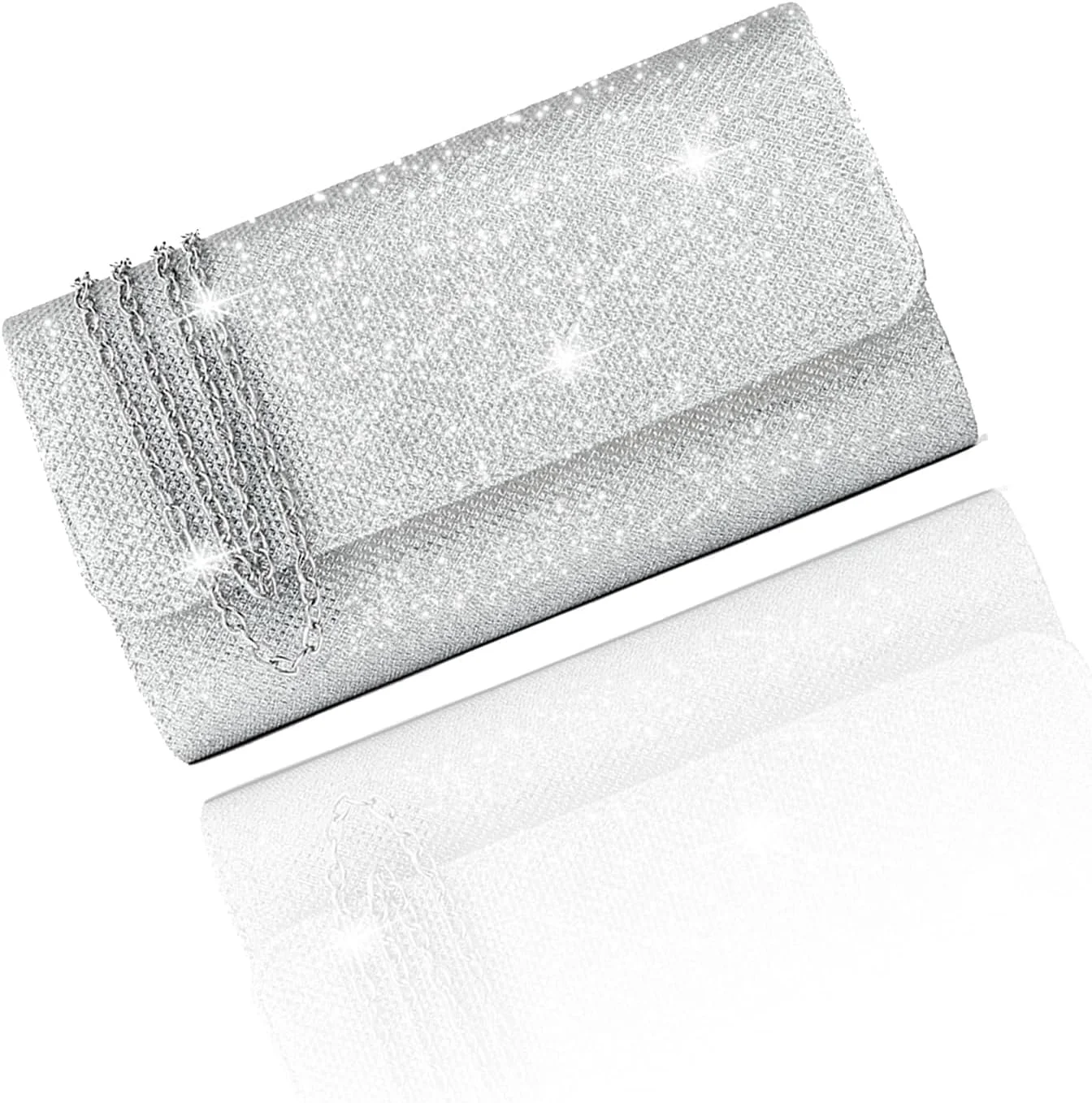 کیف دستی کلاچ، کیف مجلسی زنانه، کیف دوشی زیپ دار برای عروسی و مهمانی، اکسسوری براق و جذاب برای شب نشینی یا مراسم رسمی - نقره ای