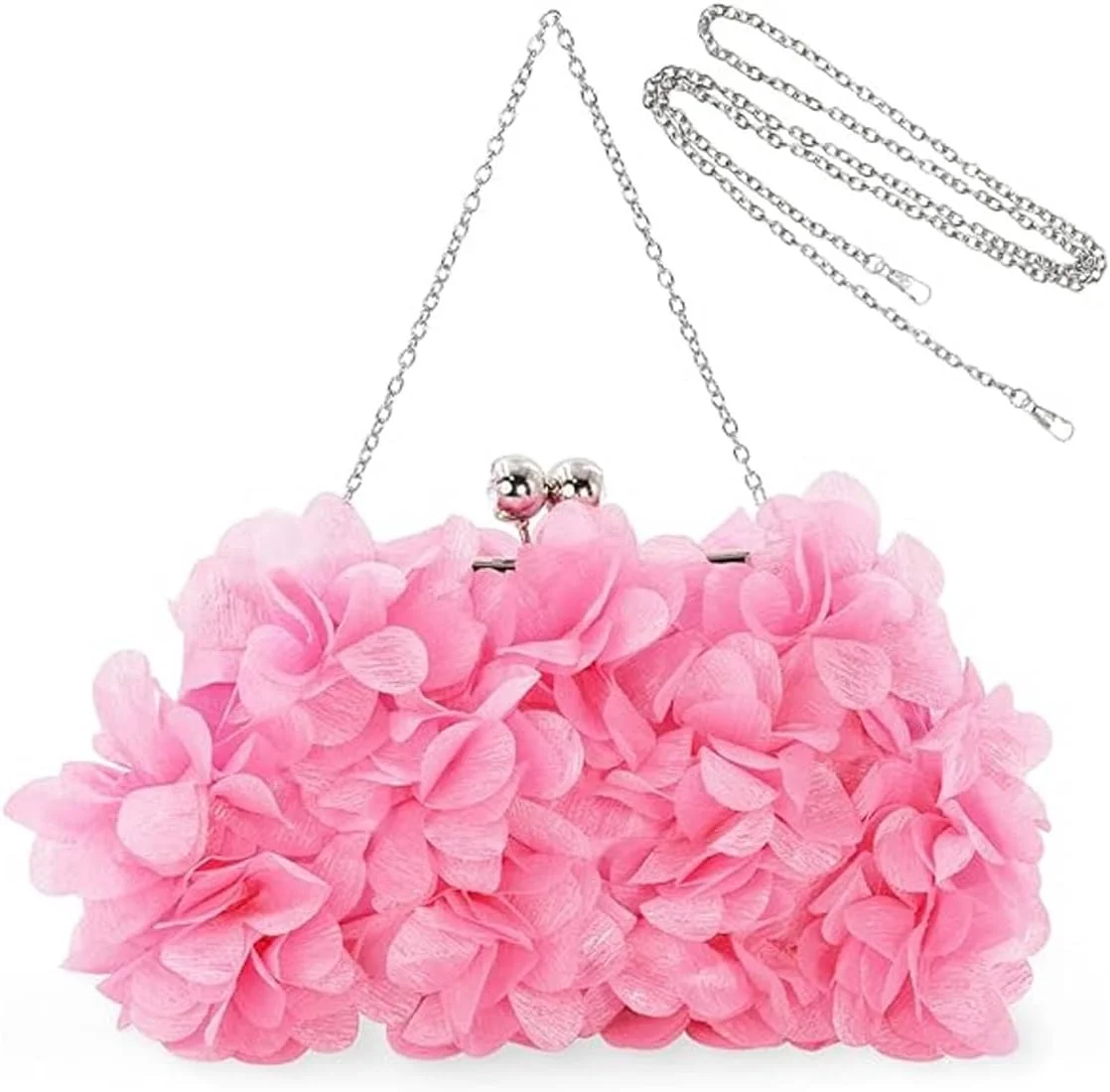 کیف دستی مجلسی زنانه با طرح گل سه بعدی و زنجیر، کیف دستی شب زنانه با تزیینات گل، کیف دستی کوچک زنانه با استایل سفارشی ممتاز