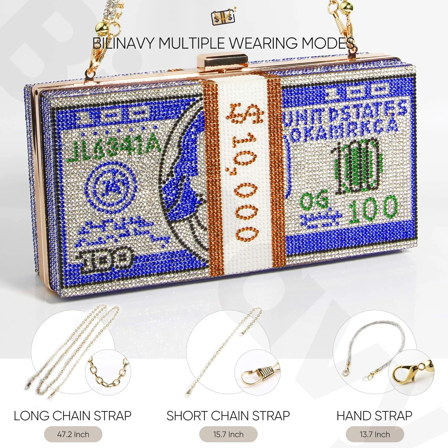 کیف پول کلاچ زنانه با طرح پول و کریستال