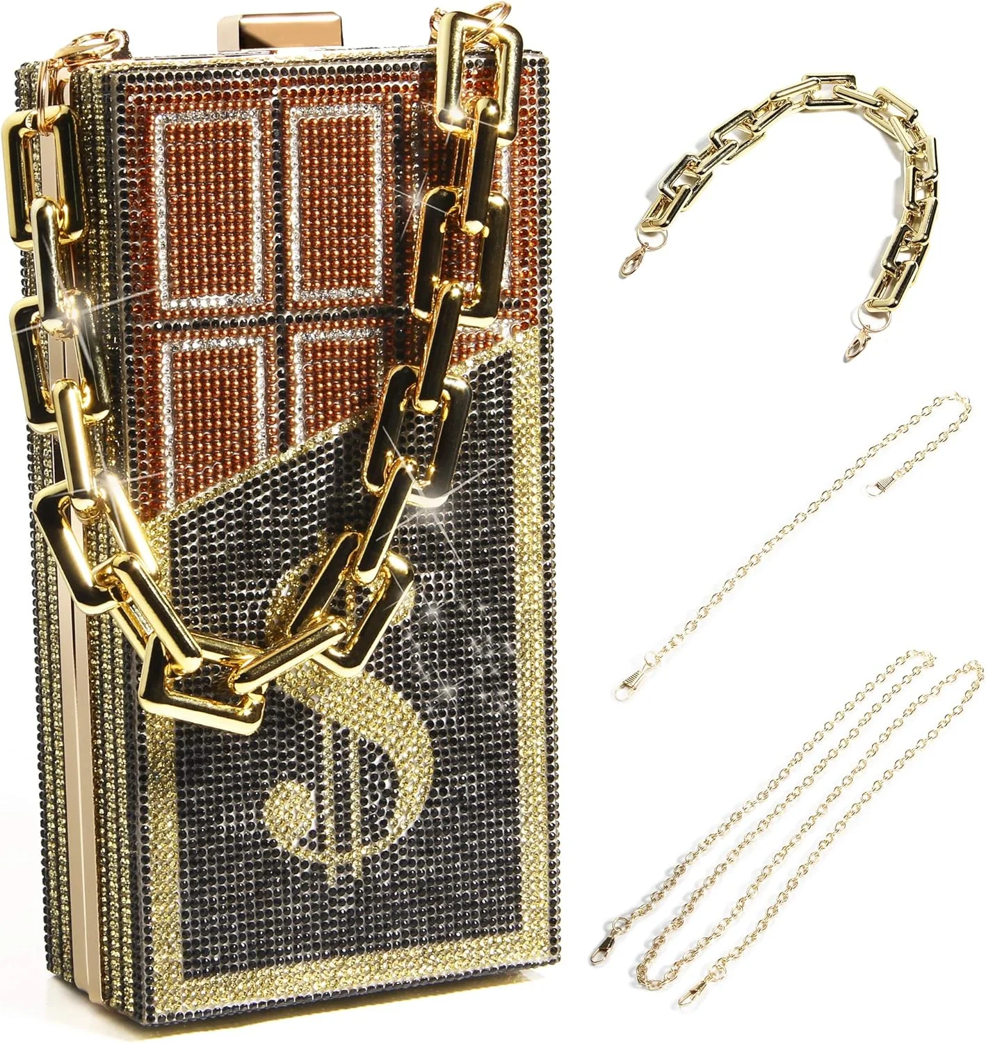 کیف پول دستی زنانه طرح پول، کیف دستی کریستالی طرح دلار، مشکی، کوچک