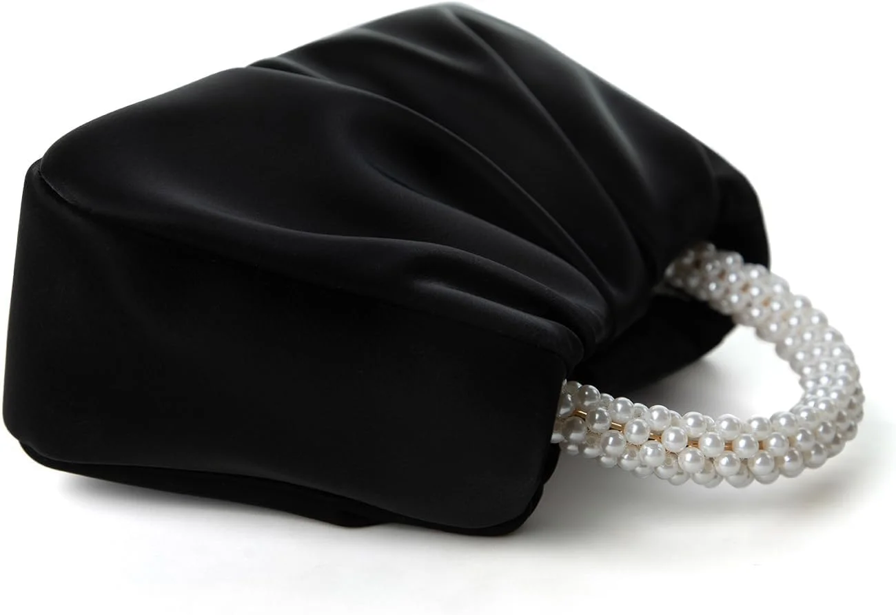 کیف دستی مجلسی زنانه زیبا با جزئیات مرواریدی، چرم نرم، کیف کلاچ چین دار، کیف کراس بادی برای عروسی، مهمانی، جشن، هدیه شیک و اکسسوری مد