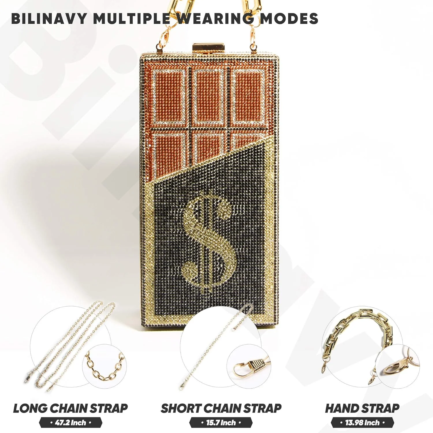 کیف پول دستی زنانه طرح پول، کیف دستی کریستالی طرح دلار، مشکی، کوچک