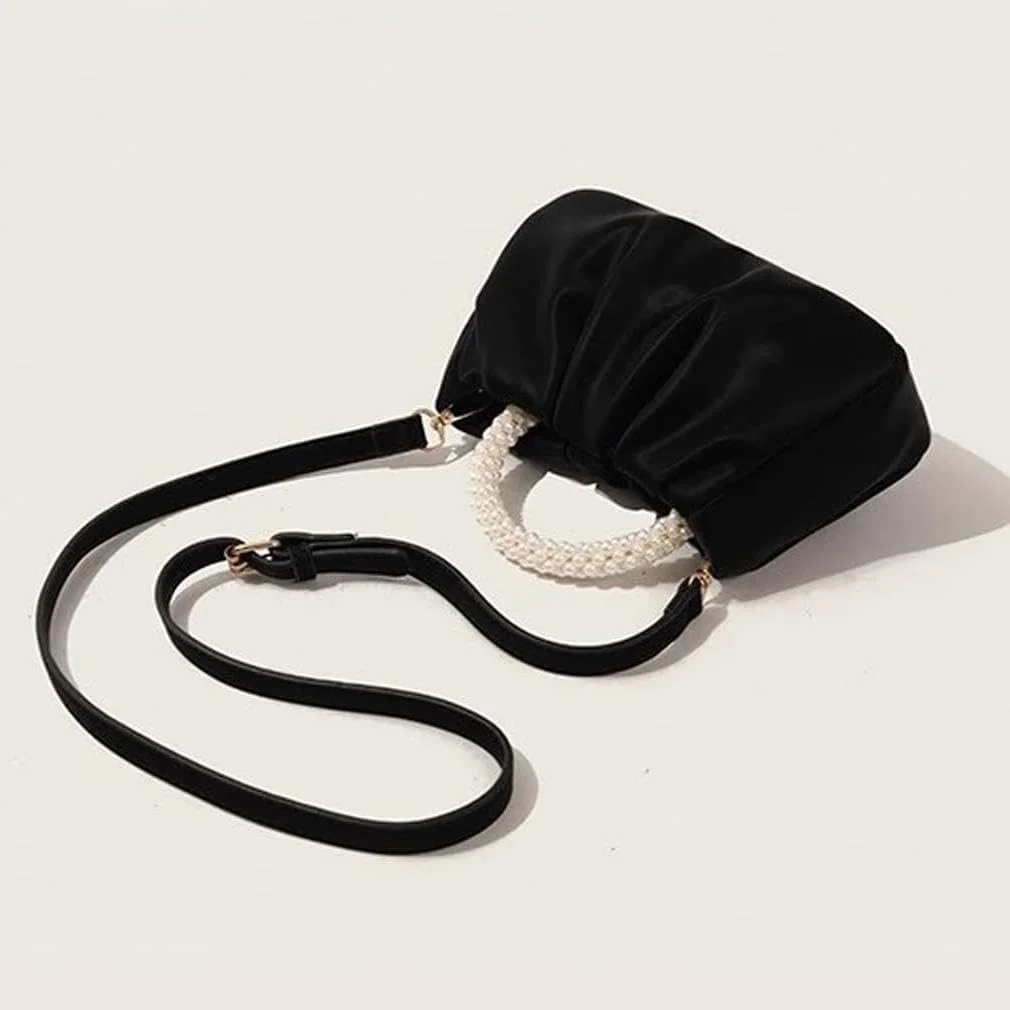 کیف دستی مجلسی زنانه زیبا با جزئیات مرواریدی، چرم نرم، کیف کلاچ چین دار، کیف کراس بادی برای عروسی، مهمانی، جشن، هدیه شیک و اکسسوری مد