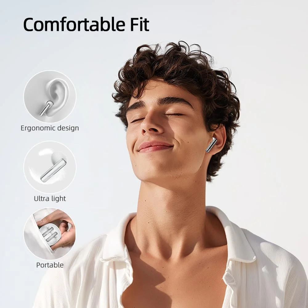 هدفون بلوتوثی شفاف QCY AilyBuds، هدفون های بی سیم نیمه داخل گوشی، تناسب راحت، صدای واضح تر و تماس ENC با 4 میکروفون، حالت تاخیر کم، شارژ سریع 10 دقیقه ای، سفید