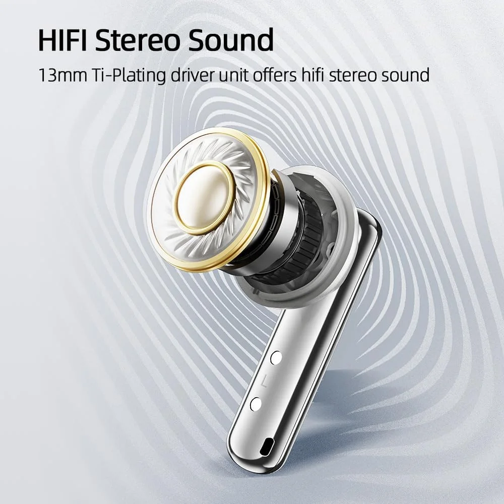 هدفون بلوتوثی شفاف QCY AilyBuds، هدفون های بی سیم نیمه داخل گوشی، تناسب راحت، صدای واضح تر و تماس ENC با 4 میکروفون، حالت تاخیر کم، شارژ سریع 10 دقیقه ای، سفید