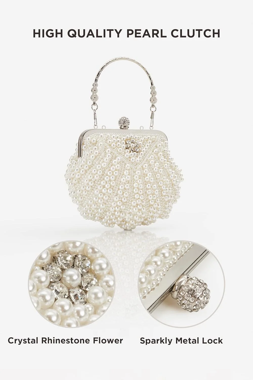 کیف دستی مرواریدی زنانه بابیوند - کیف مجلسی مهره‌دار سطلی عروس، کیف توری رسمی با کیف داخلی برای مهمانی و عروسی