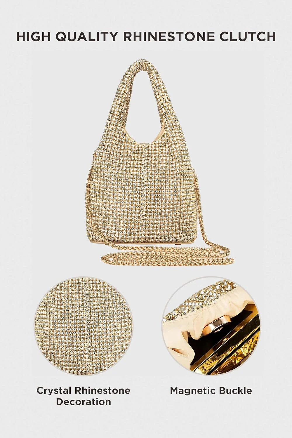 کیف دستی مجلسی زنانه بیبیوند - کیف دستی قابل حمل براق نگین دار برای مهمانی، جشن و عروسی