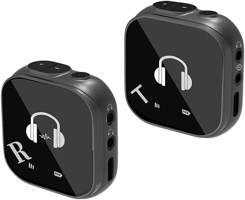 سیستم مانیتور داخل گوشی بی سیم NALACAL، سیستم IEM بی سیم 5.8G با فرستنده گیرنده گوشی مانیتور سیستم انتقال صدا برای کامپیوتر تلفن کارت صدا استودیو گروه اجرای زنده (مشکی)