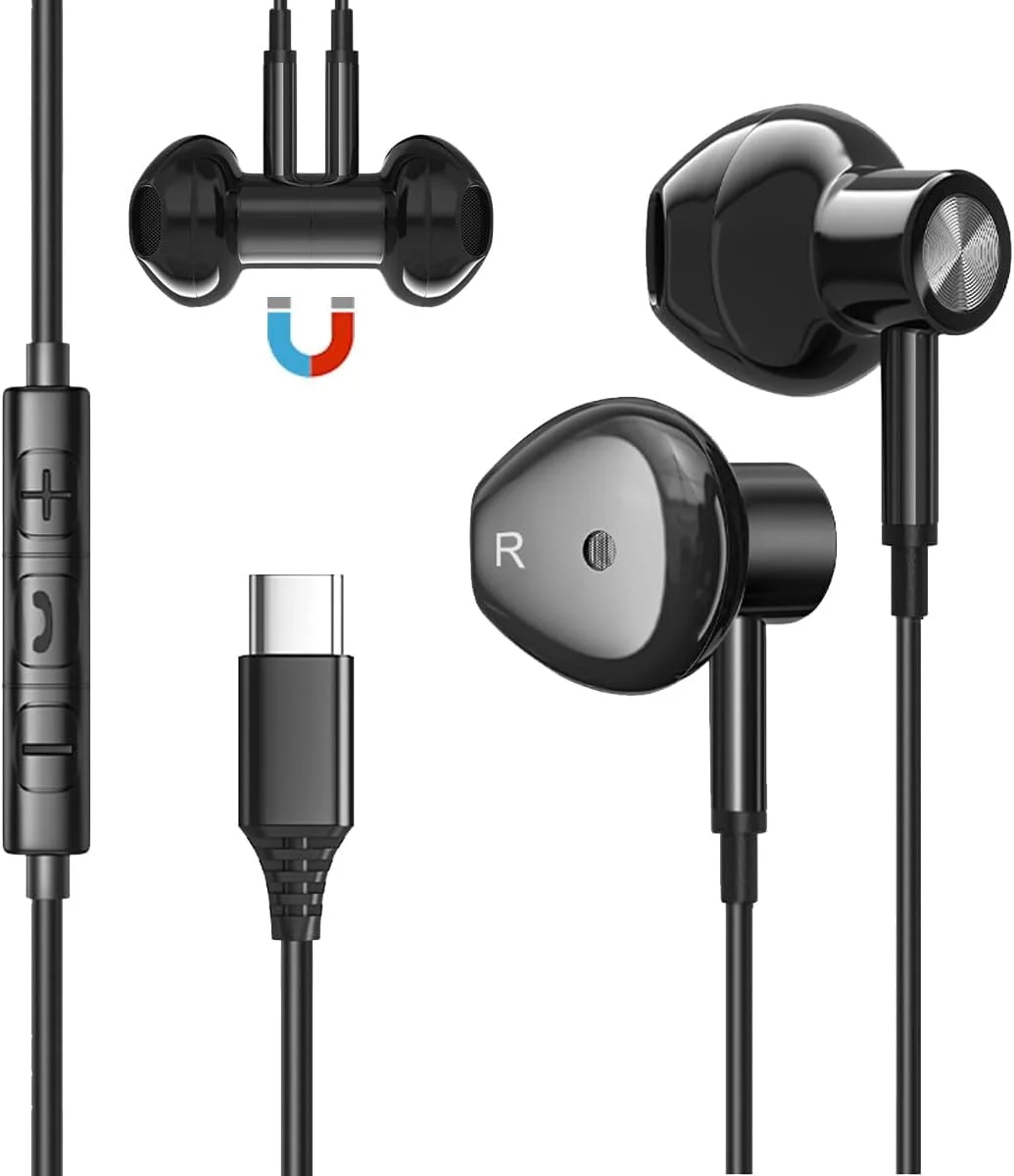 هدفون USB C نالاکال برای آی‌فون 15 و گلکسی S23، ایربادهای سیمی با میکروفون، هدفون‌های داخل گوشی USB Type C