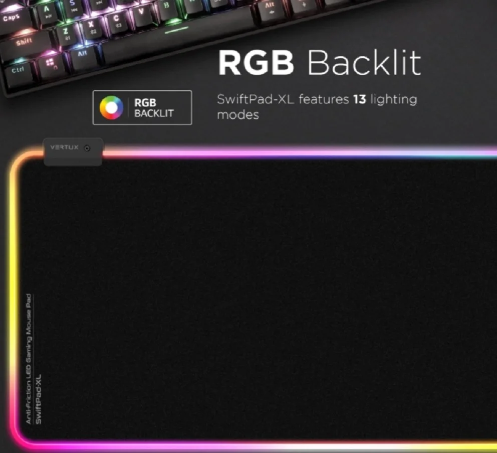 ماوس پد گیمینگ RGB LED ورتکس SwiftPad-XL، اسکرول روان برای غوطه وری در بازی، طول کابل 120 سانتی متر، مشکی | SwiftPad-XL