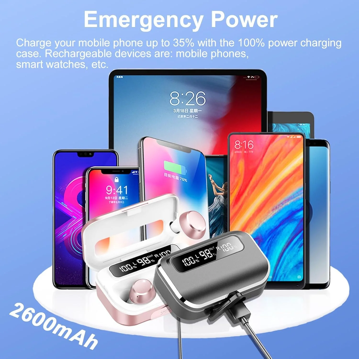 هدفون بی‌سیم بلوتوثی NALACAL، هدفون بلوتوث 5.3 با نمایشگر LED، هدفون‌های داخل گوشی با بیس قدرتمند 128 ساعته با 4 میکروفون حذف نویز ENC IP7 ضد آب، هدفون‌های جدید برای iOS/Android