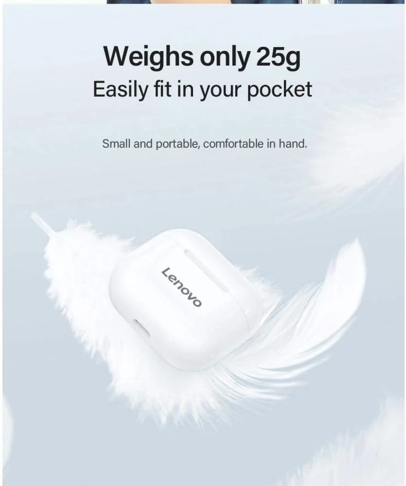 هدفون بی سیم استریو داخل گوشی لنوو مدل LP40 (سفید)