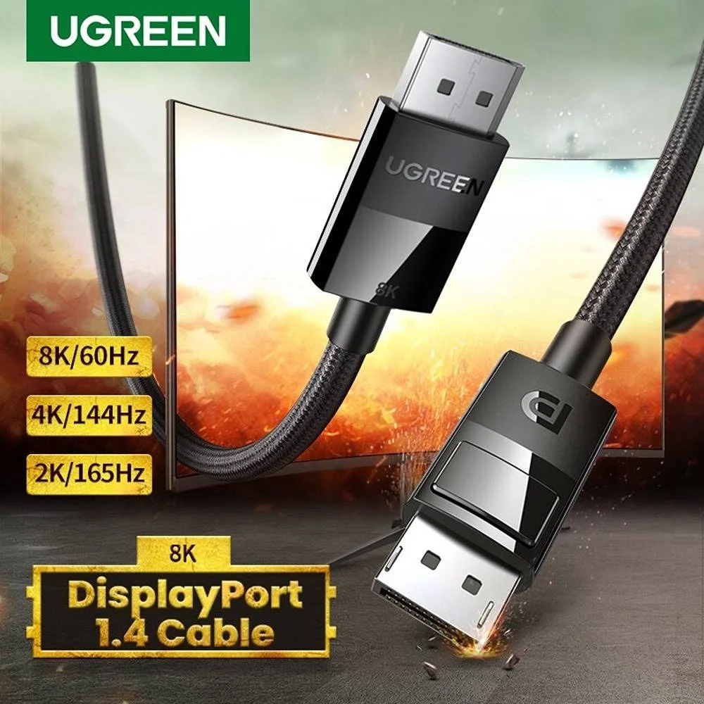 کابل نر به نر Ugreen DP 1.4، نرخ انتقال داده 32.4 گیگابیت بر ثانیه، مس قلع اندود شده بدون اکسیژن، کابل داده HD DisplayPort، کابل بافته شده 5 متری، مشکی | 80394 کابل نر به نر Ugreen DP 1.4، نرخ انتقال داده 32.4 گیگابیت بر ثانیه، مس قلع اندود شده بدون اکسیژن، کابل داده HD DisplayPort، کابل بافته شده 5 متری، مشکی | 80394