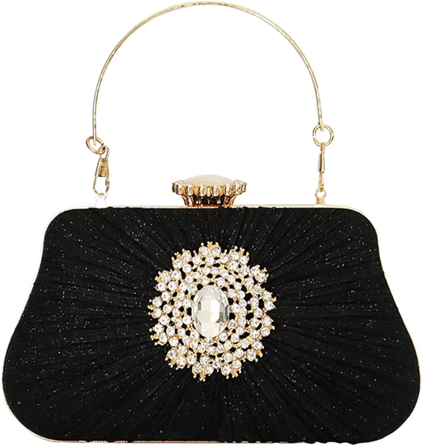 کیف دستی مجلسی زنانه آزونه با پولک، کیف دستی شب الماس دار تاشو، کیف دستی شب درخشان، کیف پول زنانه دخترانه عروس با سنگ های تزئینی برای مهمانی عروسی، مشکی