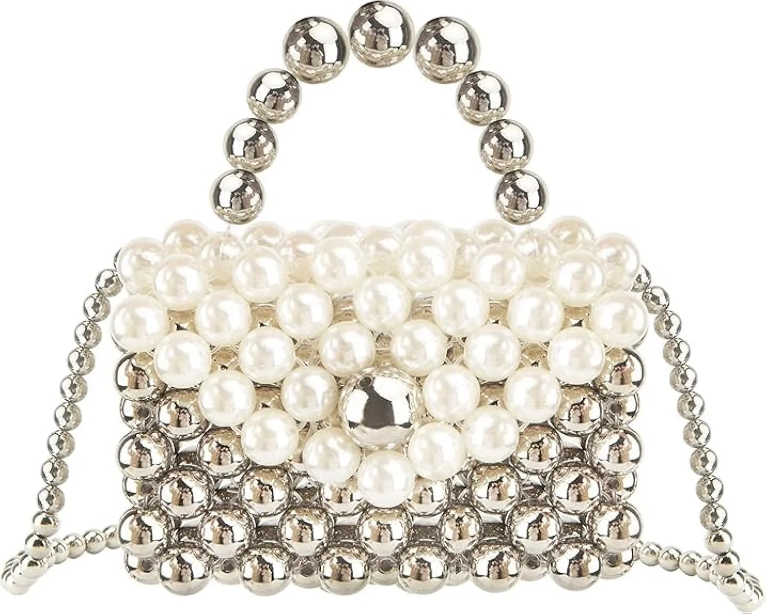 کیف دستی زنانه آزونه با مهره های مرواریدی سفید، کیف مجلسی تزئین شده با مروارید، زیبا و شیک، مناسب برای مهمانی ها و عروسی ها