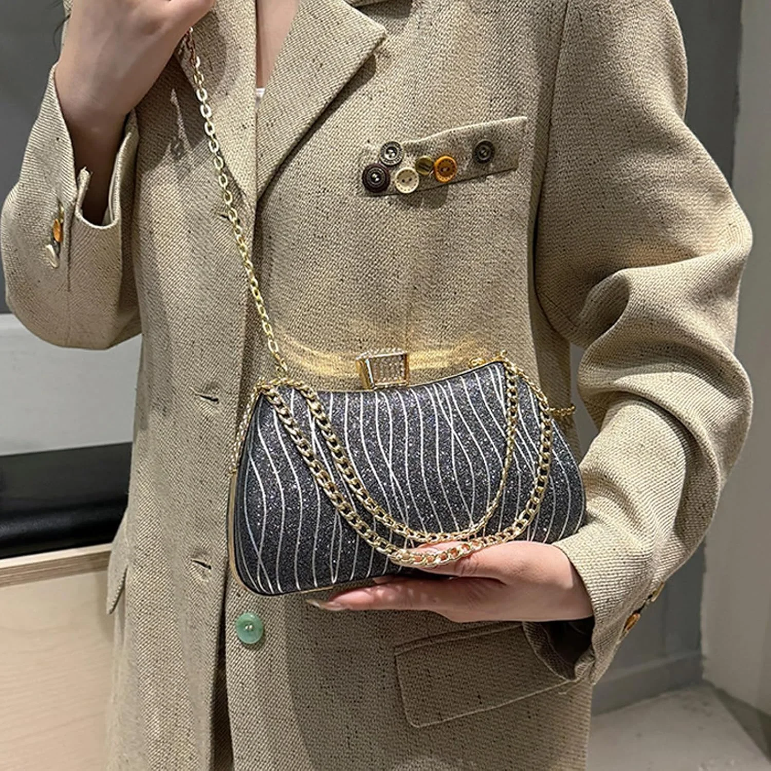 کیف دستی مجلسی شیک زنانه Azonee، کیف و کیف دستی چند منظوره با زنجیر جداشدنی برای زنان، کیف های ایده آل دوشی/کراس بادی برای جشن ها و مناسبت های خاص