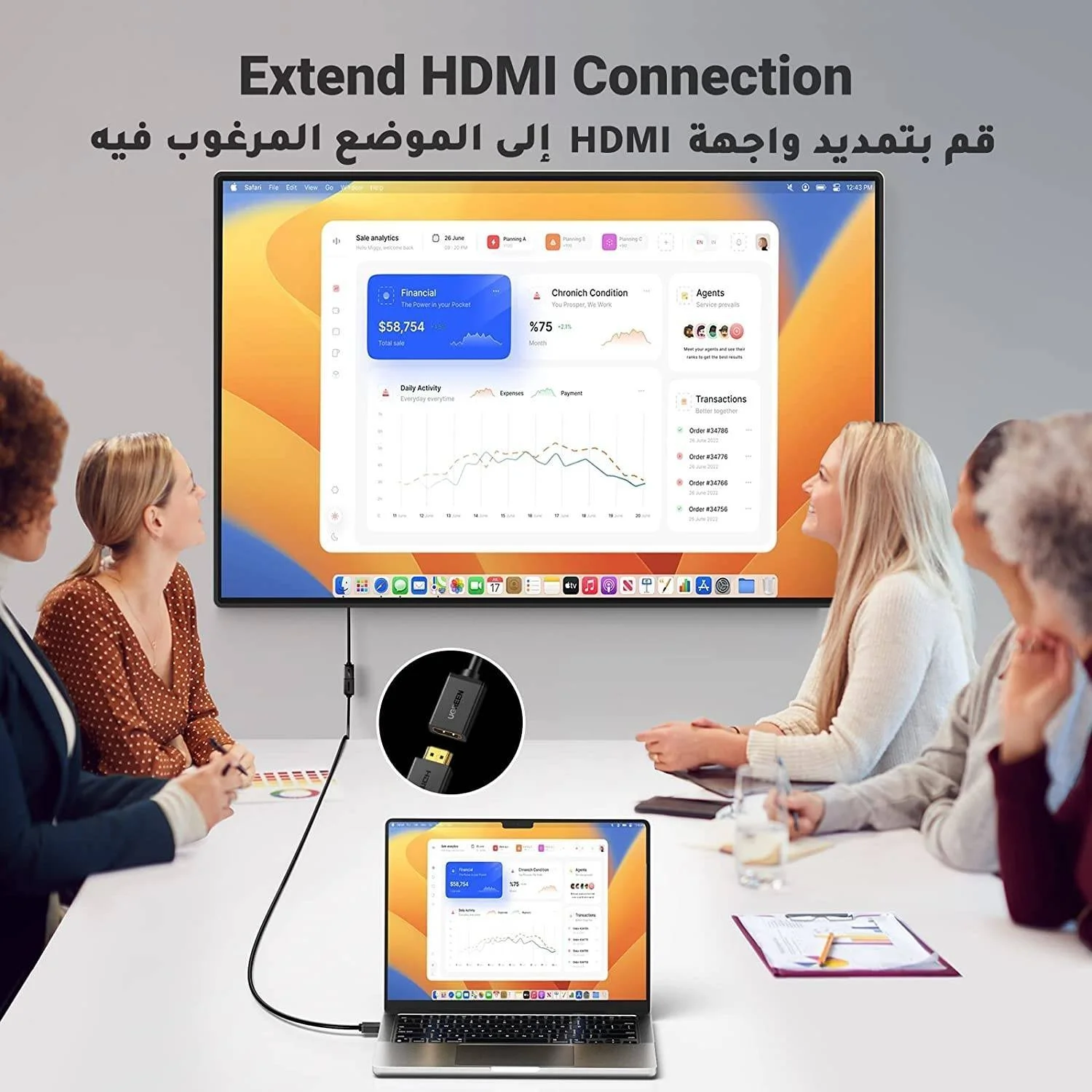 کابل افزایش طول HDMI یوگرین 4K، نر به ماده، سازگار با سوییچ، PS5، PS4، Roku TV Stick، Blu Ray Player، Chromecast، Wii U، تلویزیون های HDTV، لپ تاپ، کامپیوتر، 2 متری | 10142