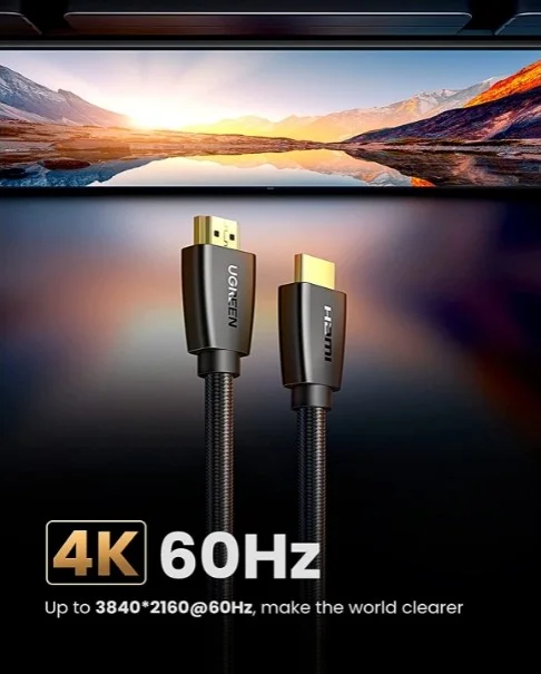 کابل HDMI به HDMI نر UGREEN، پشتیبانی از رزولوشن 4K @ 60Hz UHD، نرخ انتقال داده 18 گیگابیت بر ثانیه با پشتیبانی از اترنت، کانکتور با روکش طلا، کابل بافته شده، طول کابل 3 متر، مشکی | 40411 کابل HDMI به HDMI نر UGREEN، پشتیبانی از رزولوشن 4K @ 60Hz UHD، نرخ انتقال داده 18 گیگابیت بر ثانیه با پشتیبانی از اترنت، کانکتور با روکش طلا، کابل بافته شده، طول کابل 3 متر، مشکی | 40411