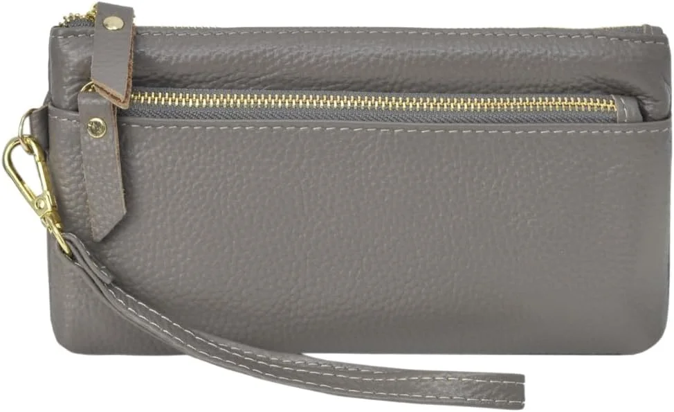 کیف پول مچی چرم اصل NGIL با محافظ RFID، کیف پول مچی زیپ دار زنانه، خاکستری
