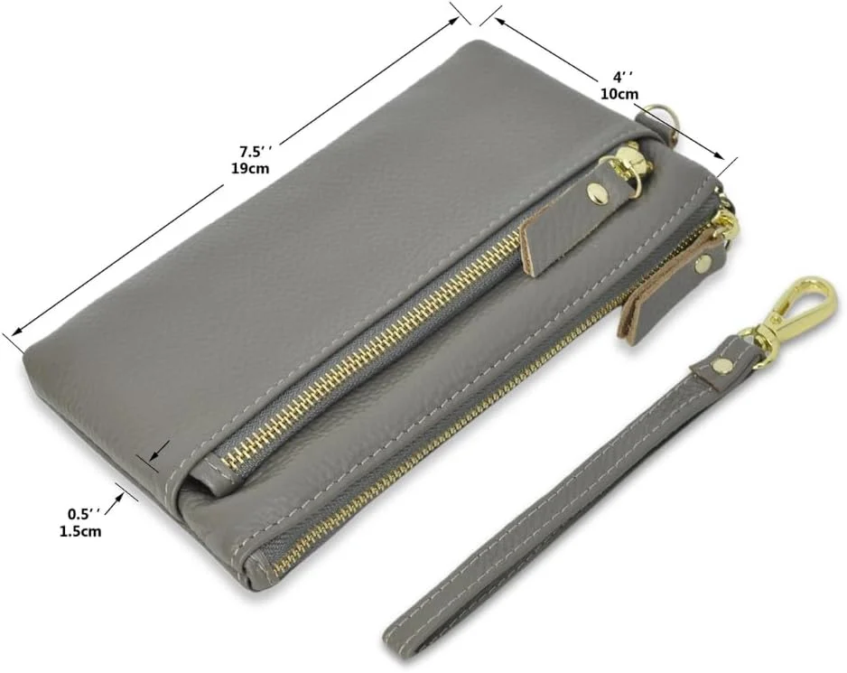 کیف پول مچی چرم اصل NGIL با محافظ RFID، کیف پول مچی زیپ دار زنانه، خاکستری