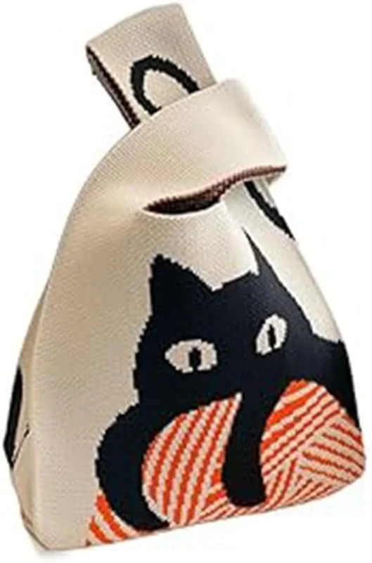 کیف مچی زنانه طرح گربه کارتونی بافتنی، کیف دستی کوچک نرم، کیف حمل ناهار، 20x35 سانتی متر، کیفیت عالی