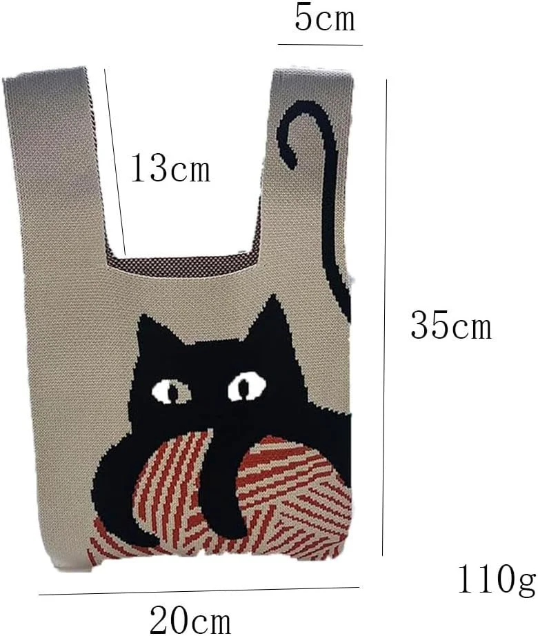 کیف مچی زنانه طرح گربه کارتونی بافتنی، کیف دستی کوچک نرم، کیف حمل ناهار، 20x35 سانتی متر، کیفیت عالی کیف مچی زنانه طرح گربه کارتونی بافتنی، کیف دستی کوچک نرم، کیف حمل ناهار، 20x35 سانتی متر، کیفیت عالی