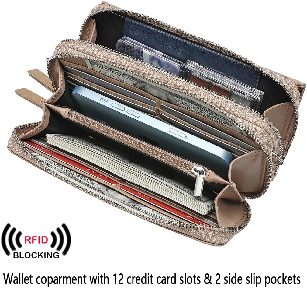 کیف پول پاسپورتی زنانه Lanyani با جیب تلفن همراه، چرم مصنوعی