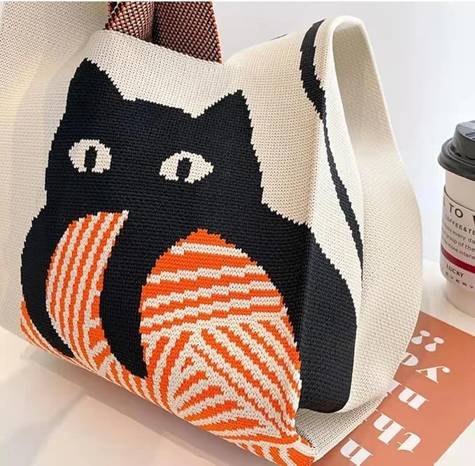 کیف مچی زنانه طرح گربه کارتونی بافتنی، کیف دستی کوچک نرم، کیف حمل ناهار، 20x35 سانتی متر، کیفیت عالی کیف مچی زنانه طرح گربه کارتونی بافتنی، کیف دستی کوچک نرم، کیف حمل ناهار، 20x35 سانتی متر، کیفیت عالی