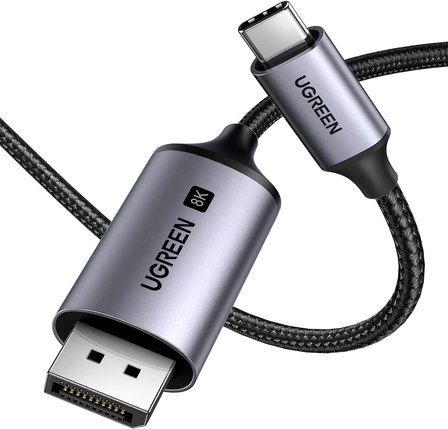 کابل تبدیل USB C به DisplayPort 1.4 بافته شده یوگرین، 8K@60Hz 4K@240Hz، TB 4/3 به DP، سرعت انتقال داده 32.4Gbps، برای آیفون 15، مک بوک پرو/ایر، آیپد، مک مینی، XPS 17، طول 1 متر، مشکی | 25157